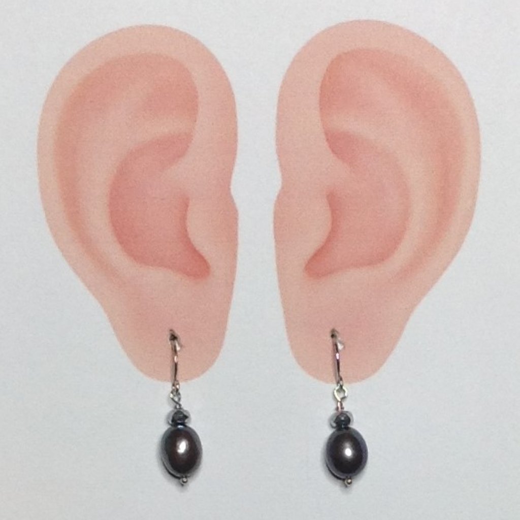 Black Freshwater Pearl Silver Earring